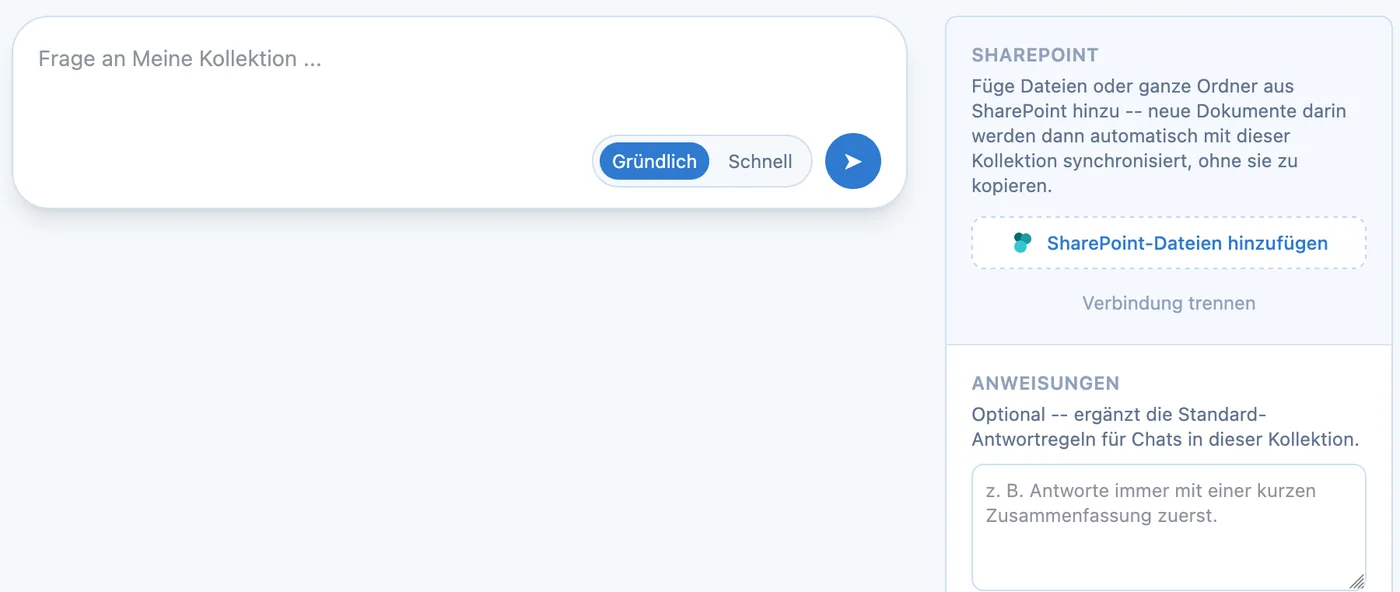 Start RAGelwerk: eine Kollektion mit Frage-Feld und SharePoint-Anbindung